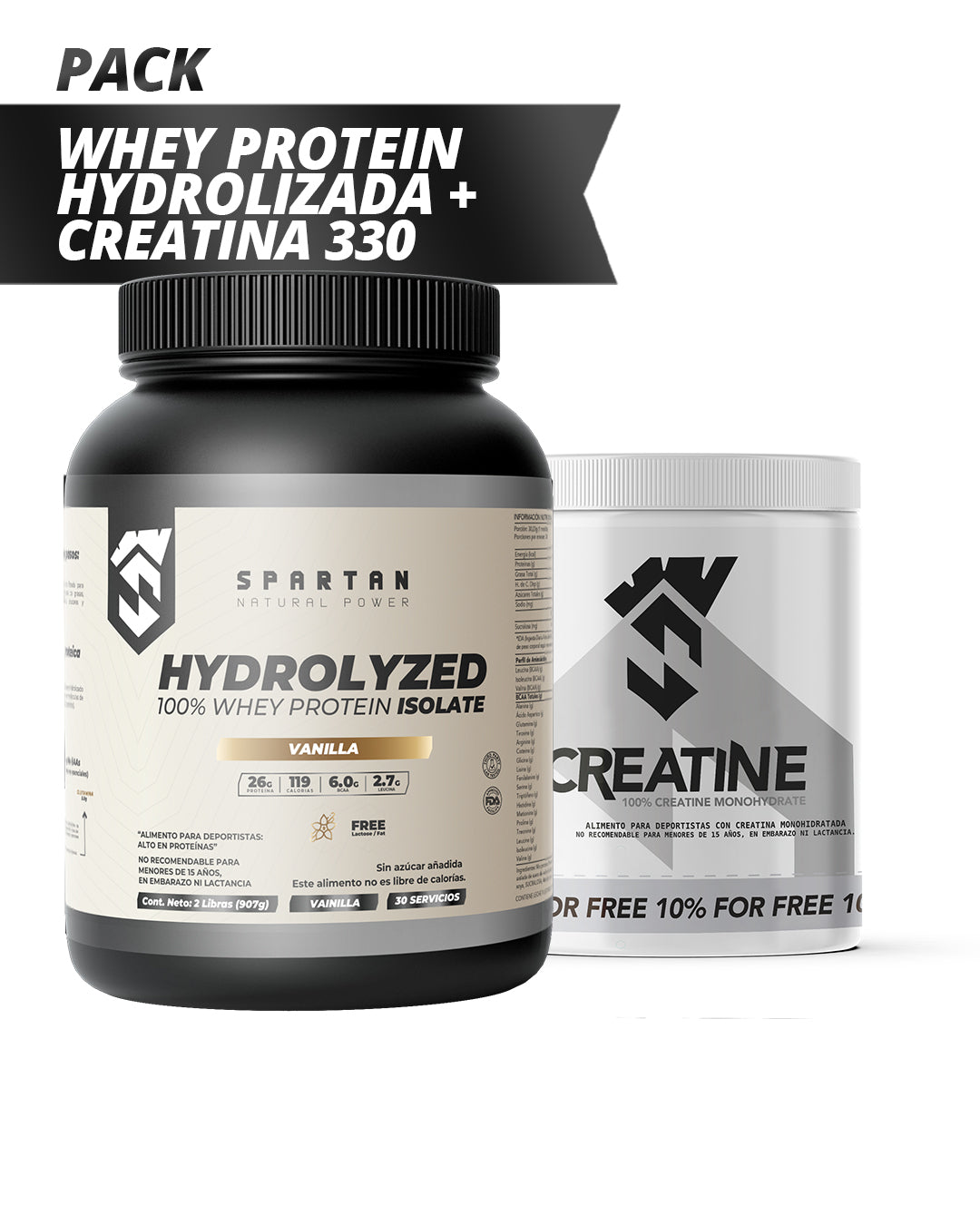 Pack Experto: Proteína Hidrolizada + Creatina Spartan Natural Power 330 g